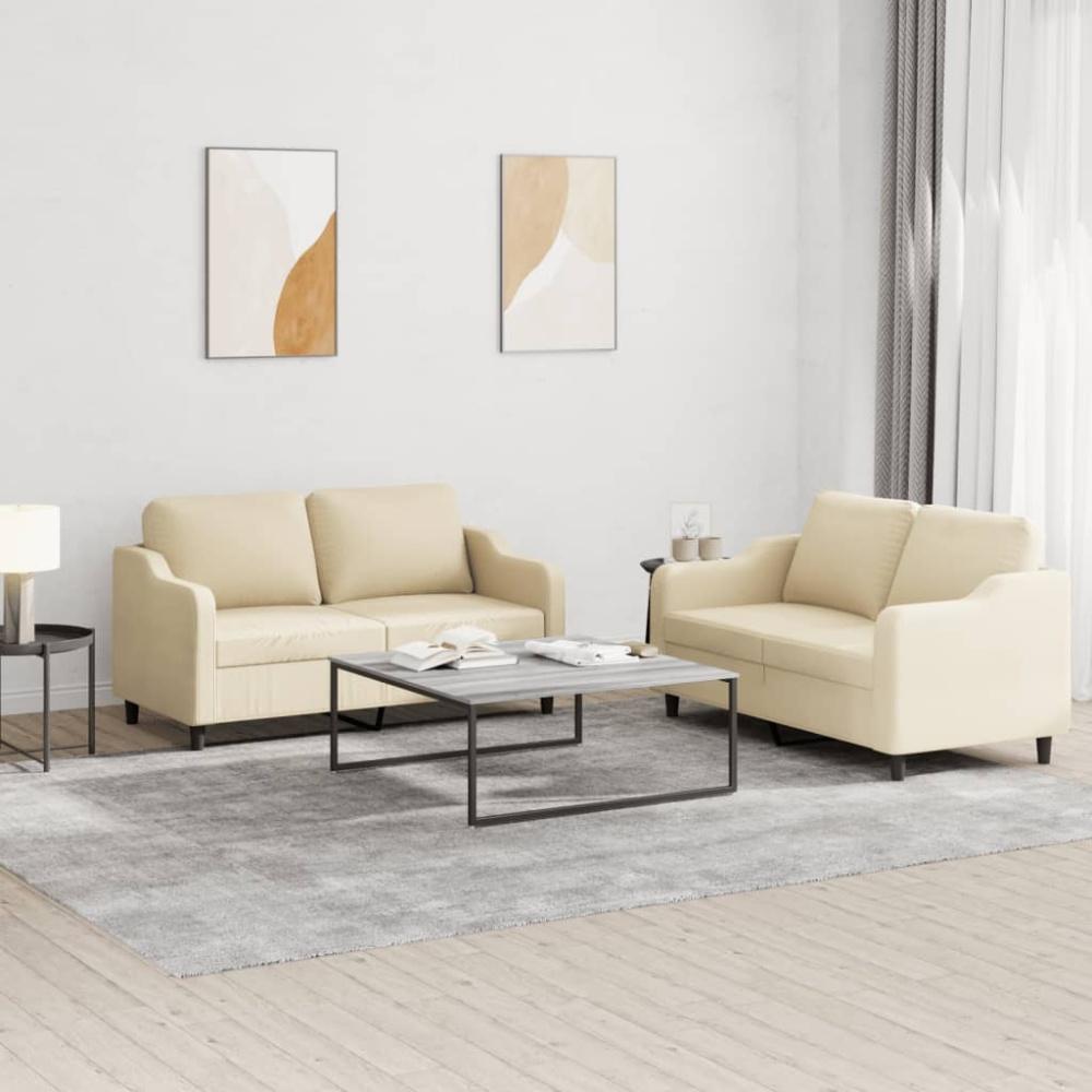 vidaXL 2-tlg. Sofagarnitur mit Kissen Creme Stoff 3201804 Bild 1