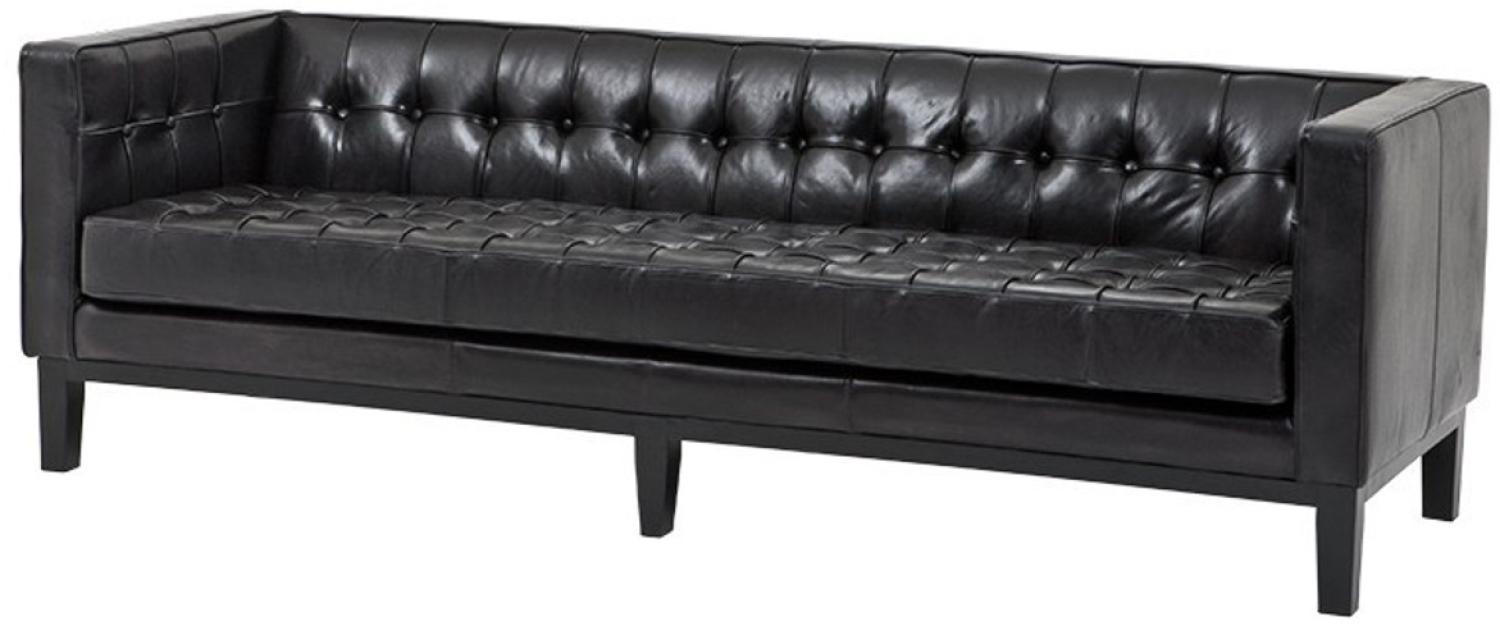 Casa Padrino Luxus Echt Leder Sofa Glasgow Vintage Leder Schwarz - 3 Sitzer - Luxus Hotel Möbel Bild 1