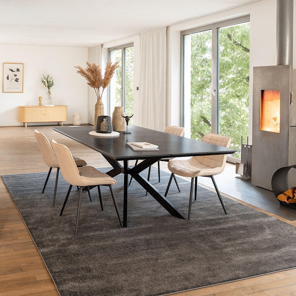 HOME DELUXE Essgruppe Eckig AVENCIA inkl. Sternfuß - 200 x 120 cm Dark Oak 4 Stühle Creme Bild 1