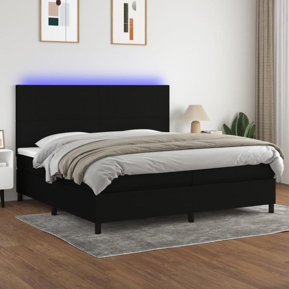 vidaXL Boxspringbett mit Matratze & LED Stoff Schwarz 200 x 200 cm, Härtegrad: H2 [3134743] Bild 1