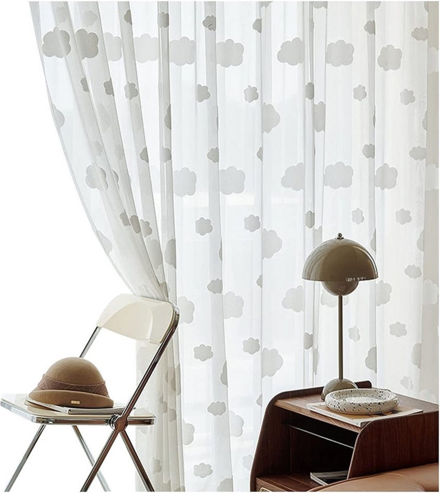 BYSURE Vorhang (2 St), Ösen, transparent, Jacquard Voile-Vorhang Wolken Weiß Bild 1