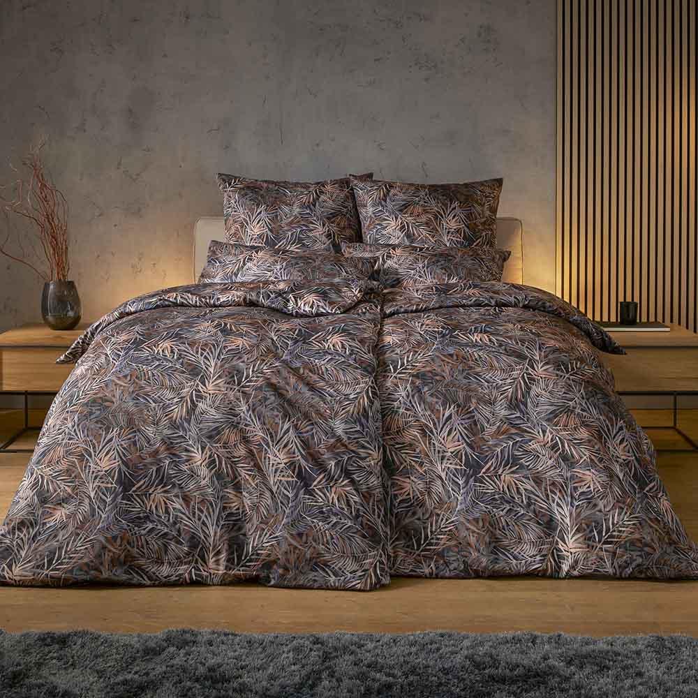 Estella Mako-Satin Bettwäsche DD 135x200 Djamal maron Farn Blätter 7920-330 Bild 1