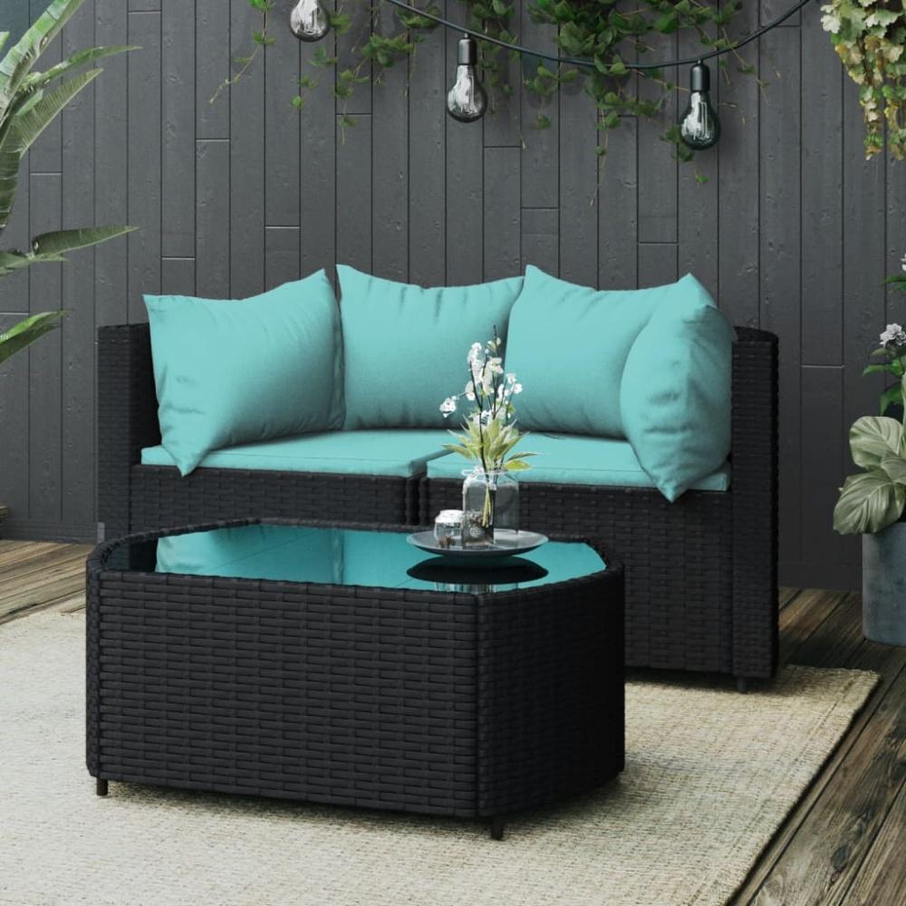 vidaXL 3-tlg. Garten-Lounge-Set mit Kissen Schwarz Poly Rattan 319807 Bild 1