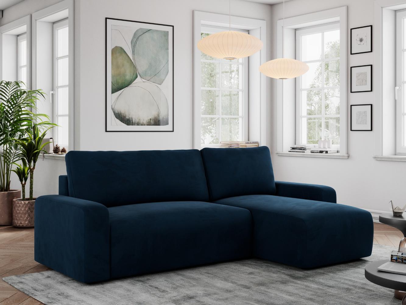 Ecksofa L-form, mit Schlaffunktion und Bettkasten - ARGOS - Dunkelblau Velours Bild 1