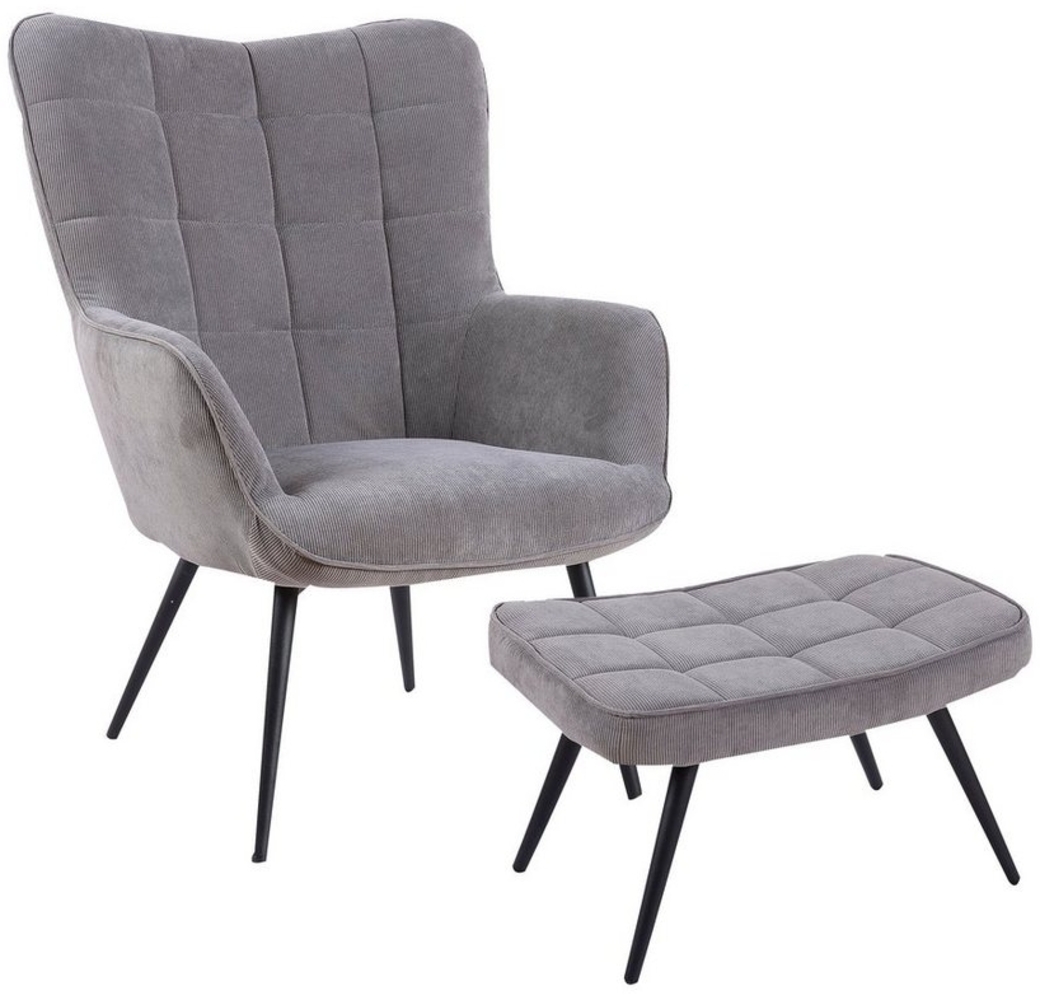 byLIVING Sessel UTA (bestehend aus Sessel und Hocker, Bezug: Samtstoff, Webstoff, Cordstoff Farbe: dunkelgrün, grau, schwarz), Sessel: B 72, H 97, T 80 cm / Hocker B 60, H 39, T 41 cm Bild 1