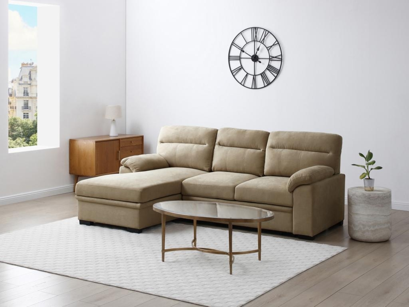 Vente-unique - Ecksofa mit Schlaffunktion - Ecke links - Stoff - Beige - ULENIO Bild 1