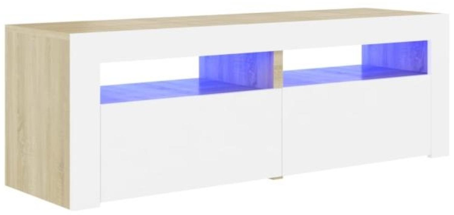 vidaXL TV-Schrank mit LED-Leuchten Weiß Sonoma-Eiche 120 x 35 x 40 cm, Mit Beleuchtung [804360] Bild 1