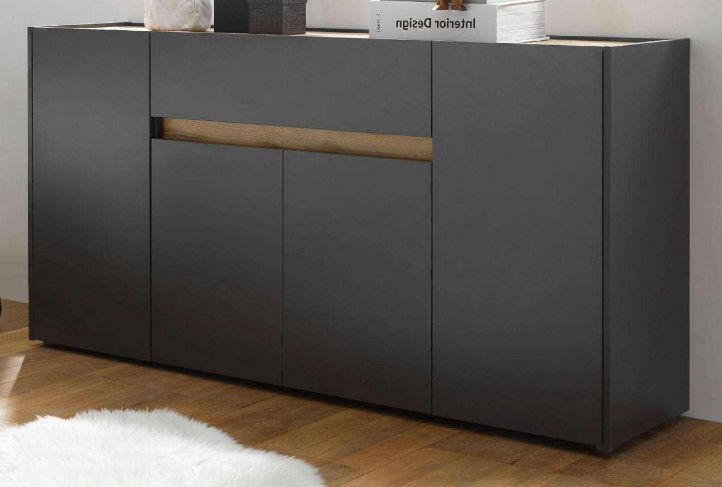 Sideboard 170x87 cm Eiche Anthrazit 4-türig + Doppelschubkasten BOSTON Bild 1