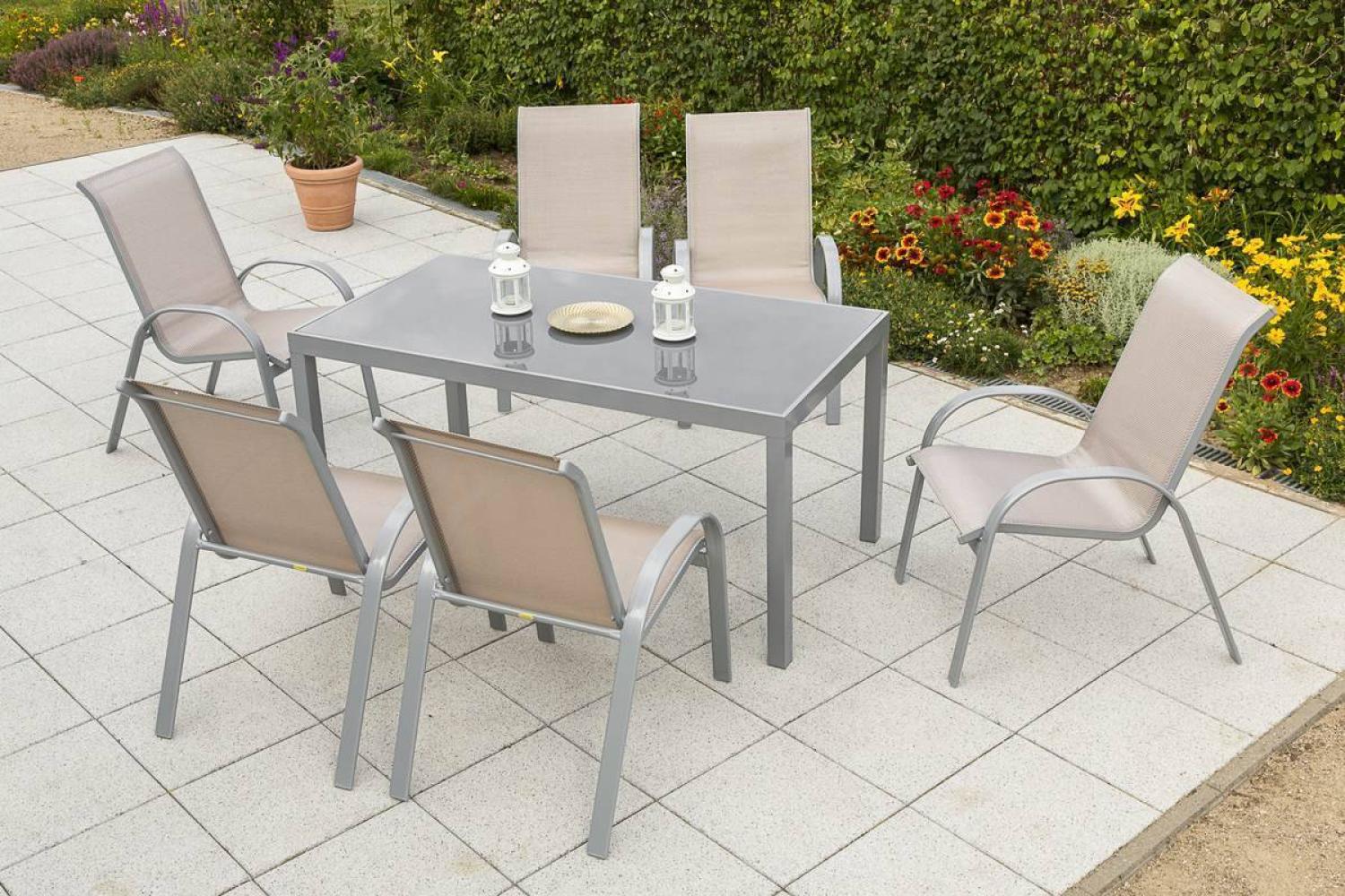 YOURSOL by Merxx Gartenmöbel Set Amalfi 6 Personen mit Tisch 150 x 90 cm, Aluminium Stapelstühle Bild 1