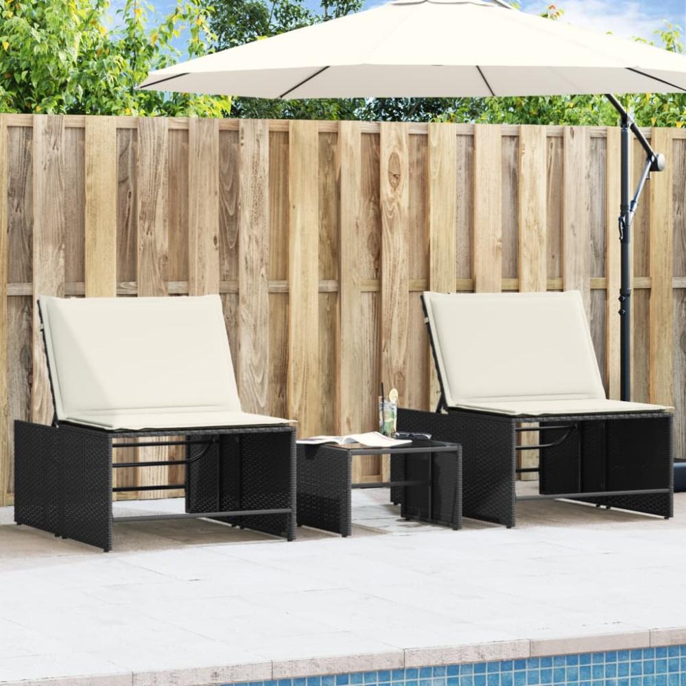 vidaXL Sonnenliegen 2 Stk. mit Tisch Schwarz Poly Rattan 368422 Bild 1