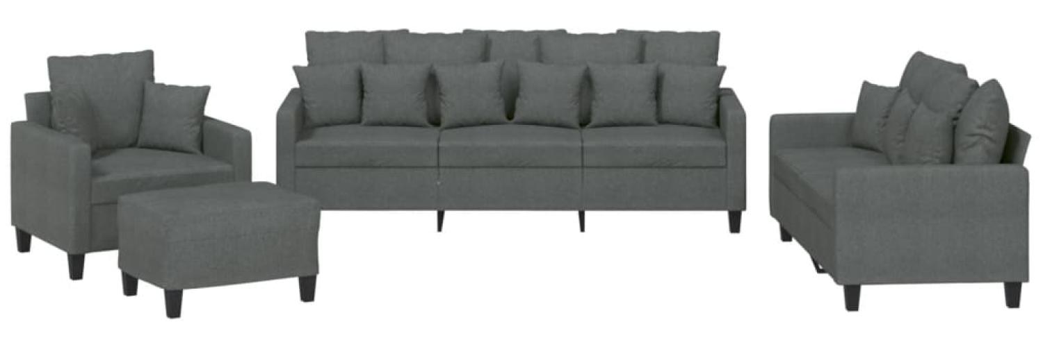vidaXL 4-tlg. Sofagarnitur mit Kissen Dunkelgrau Stoff 3201641 Bild 1