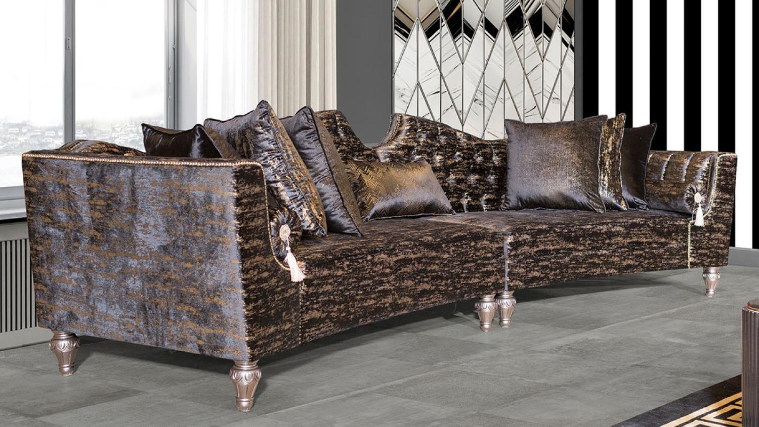 Casa Padrino Luxus Barock Sofa Schwarz / Gold / Silber - Gebogenes Wohnzimmer Sofa - Hotel Sofa - Luxus Barock Wohnzimmer & Hotel Möbel Bild 1