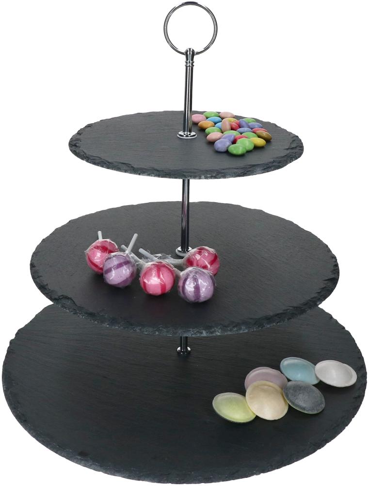 Schiefer-Etagere Rina schwarz 3-stöckig Ø35cm Cupcake-Ständer 3 Etagen Obst Bild 1