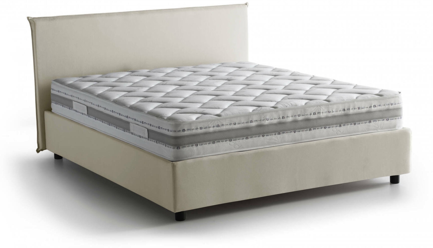 Dmora Doppelbett Alion, Bettkasten aus Stoff, Öffnung vorne, inklusive Matratze 140x190 cm, 100 % Made in Italy, Beige Bild 1