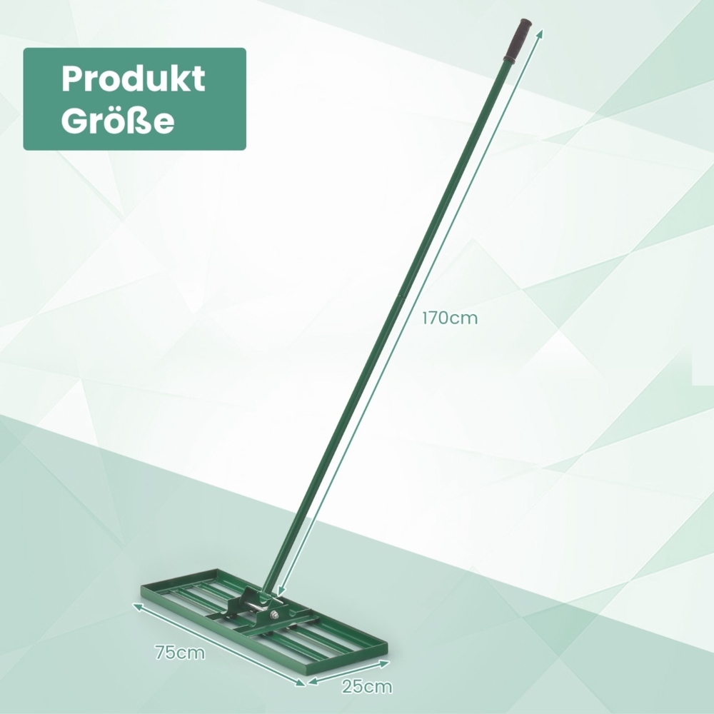 Rasen Nivellierrechen mit Ergonomischem Griff für den Boden 75 x 25 cm Grün Bild 1