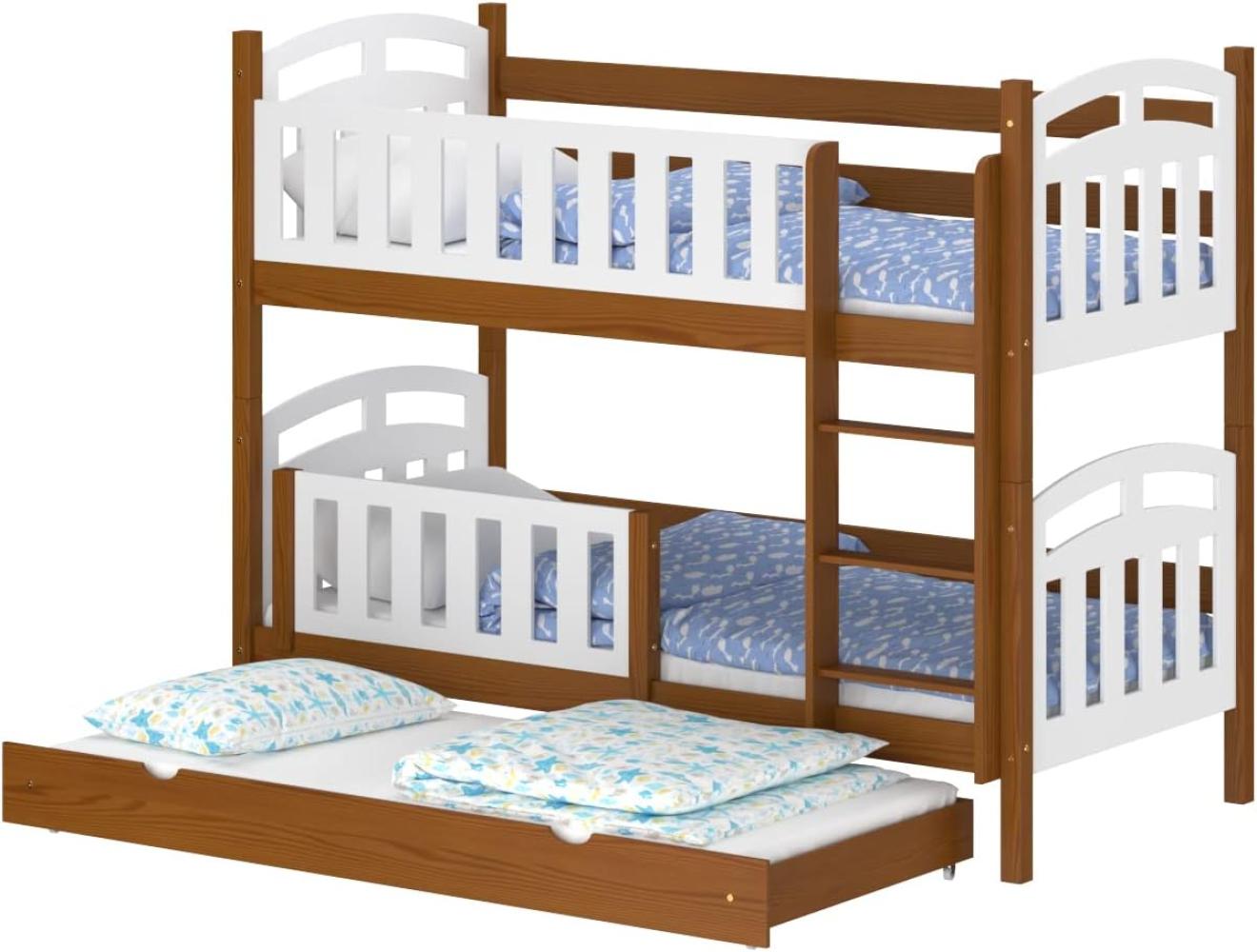 WNM Group Kinderbett Ausziehbar mit Rausfallschutz Suzie - aus Massivholz - Hochbett für Mädchen und Jungen - Absturzsicherung Ausziehbett - Kinderhochbetten 180x90 / 170x90 cm - Braun Bild 1