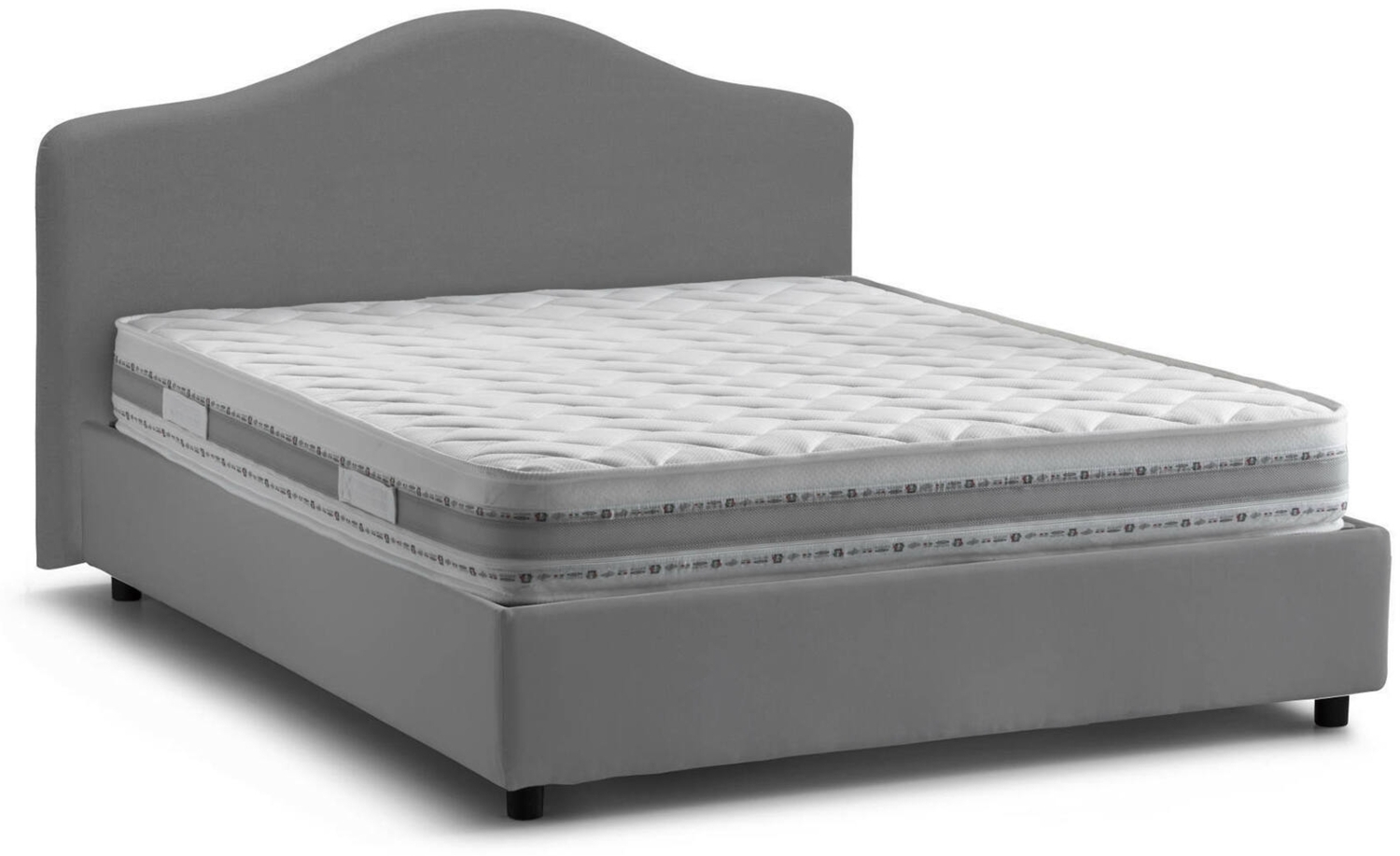 Dmora Akym Doppelbett, Bettkasten mit Stoffbezug, 100 % Made in Italy, Öffnung vorne, inklusive Matratze 160 x 190 cm, Grau Bild 1