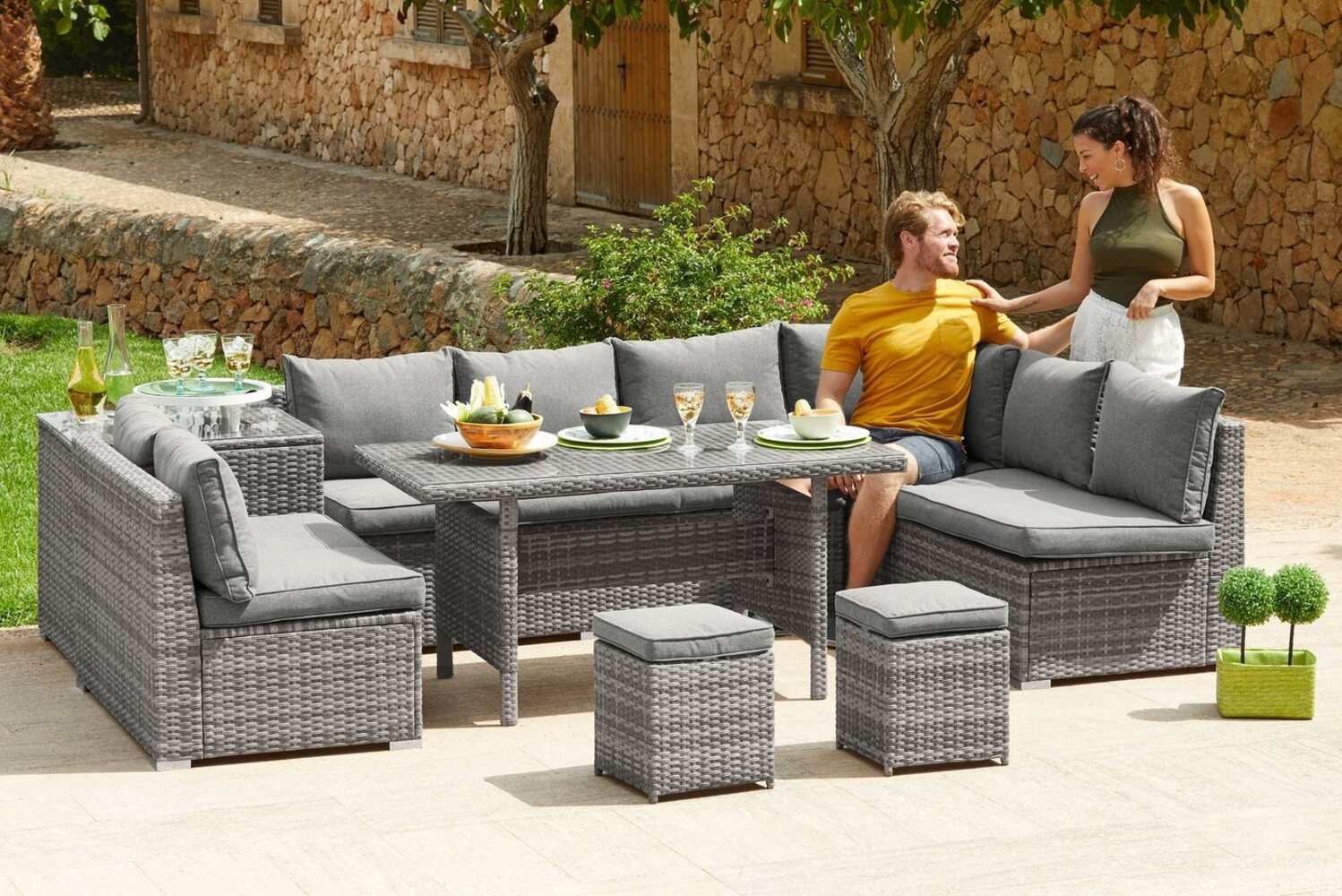 KONIFERA Gartenlounge-Set Kalamos, (Set, 23-tlg, 3er-Sofa, 2x 2er Sofa, Ecksofa, 2x Hocker, 2x Tisch, inkl. Auflagen), Polyrattan, Aluminium, 10 Personen, individuell aufstellbar Bild 1