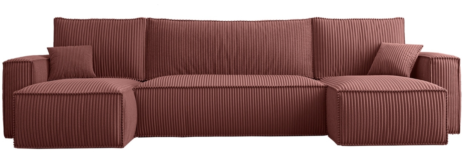 Selsey 'Scarlo U' U-Form-Sofa mit Schlaffunktion, Cordbezug in Dunkelrosa, 83 x 244 x 145 cm Bild 1