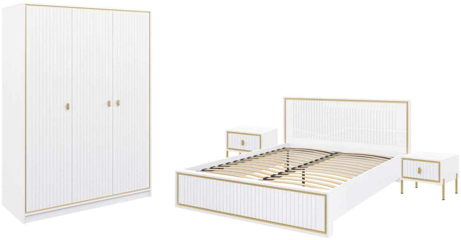 Schlafzimmer-Set Luxor komplett 4-teilig polarweiß Hochglanz Gold Bild 1