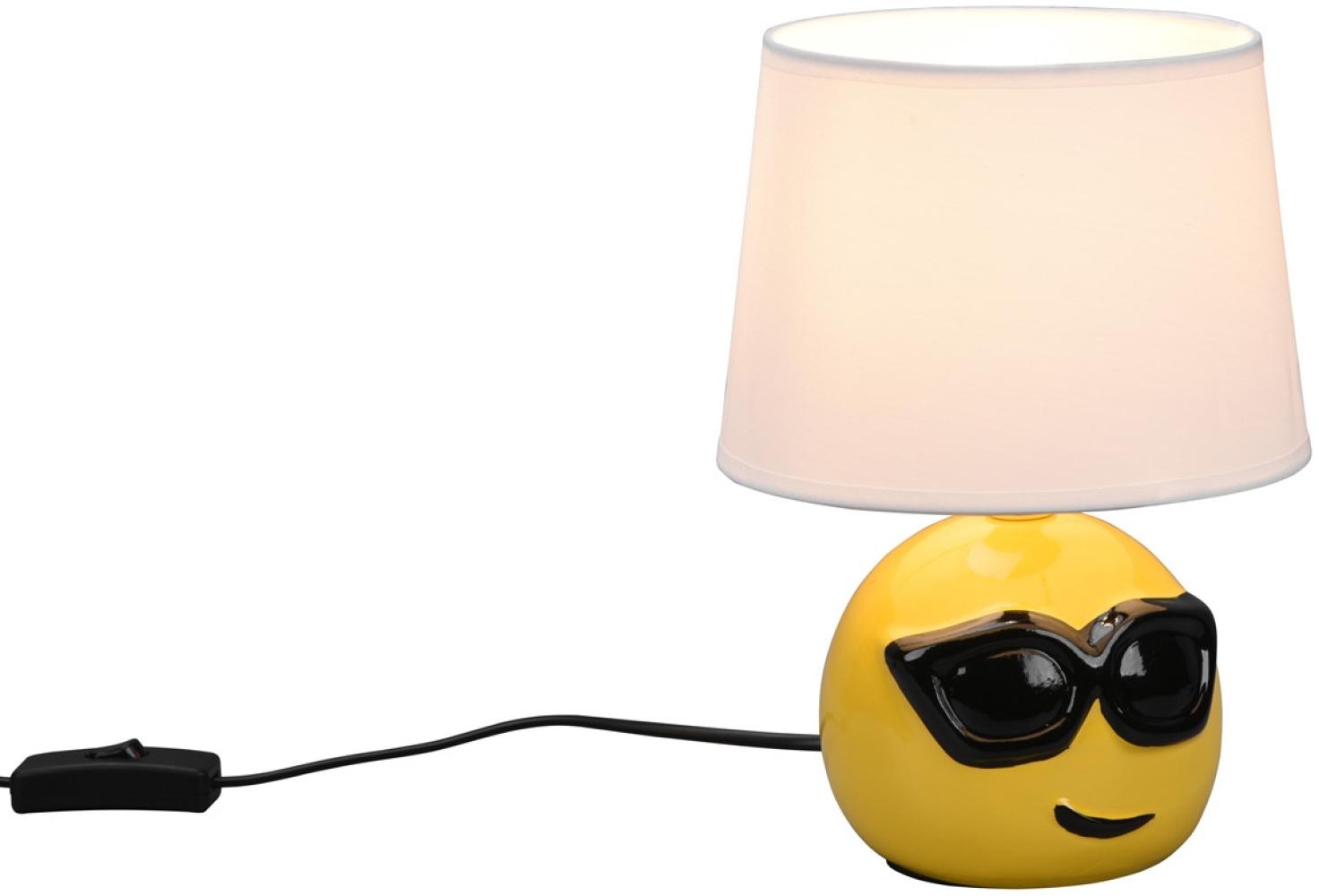 Tischleuchte, Smiley-Look, Keramik, Textil weiß, H 26 cm Bild 1