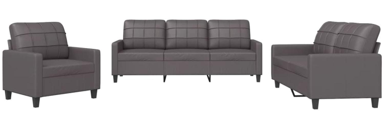 vidaXL 3-tlg. Sofagarnitur mit Kissen Grau Kunstleder 3201340 Bild 1