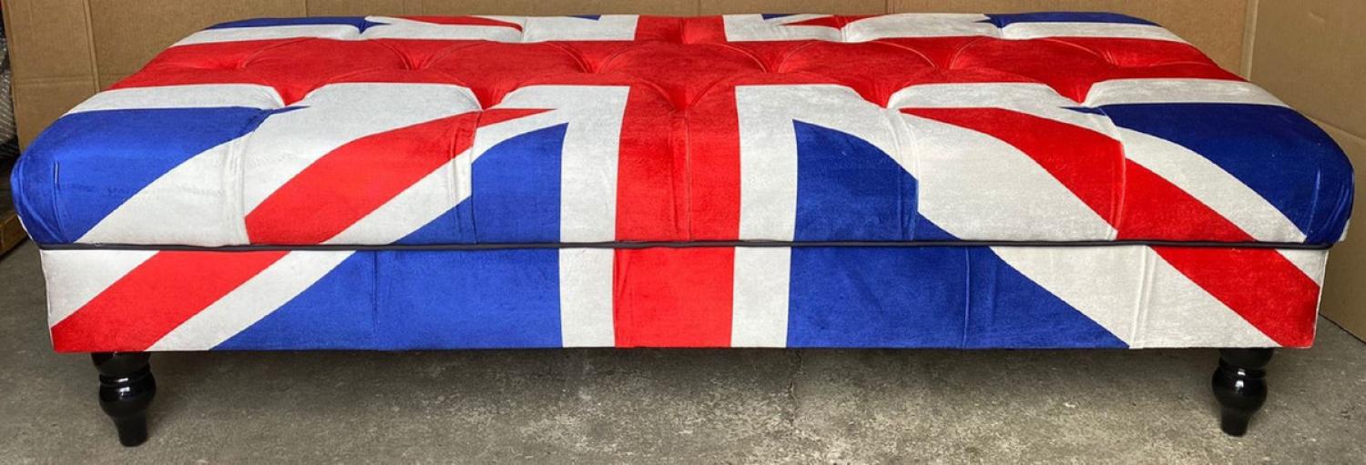 Casa Padrino Chesterfield Sitzbank mit England UK Flagge 160 x 65 x H. 43 cm - Chesterfield Wohnzimmer Bank - Chesterfield Wohnzimmer Möbel Bild 1