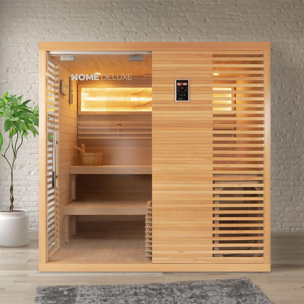 Home Deluxe 'Neola' Massivholzsauna für 5 Personen, inkl. Ofen, Hemlock-Holz natur, 200 x 160 x 200 cm Bild 1