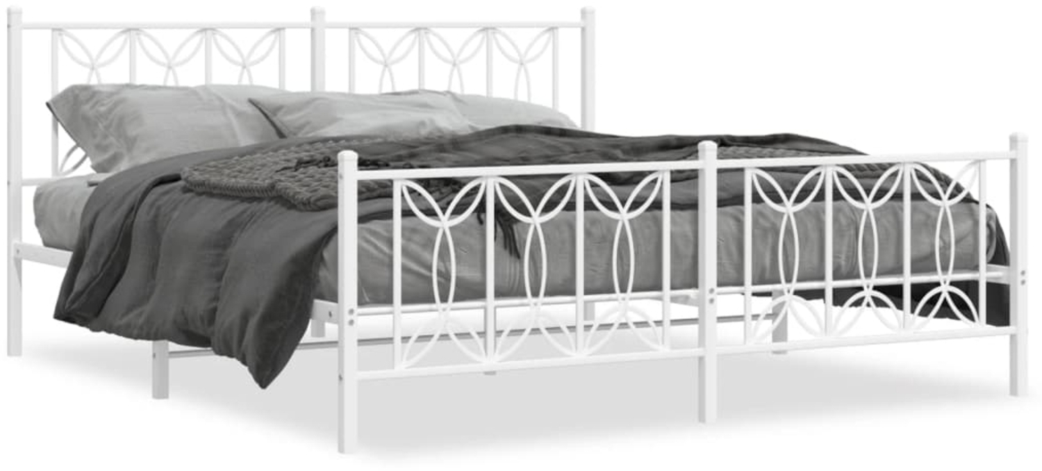 vidaXL Bettgestell mit Kopf- und Fußteil Metall Weiß 180x200 cm 376199 Bild 1