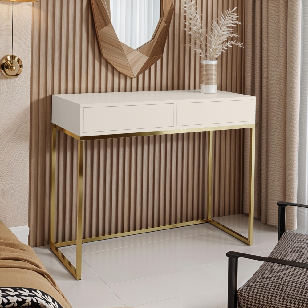 AX LIVING Moderne Schminktische Lortie 100cm Kaschmir goldenes Gestell Bild 1