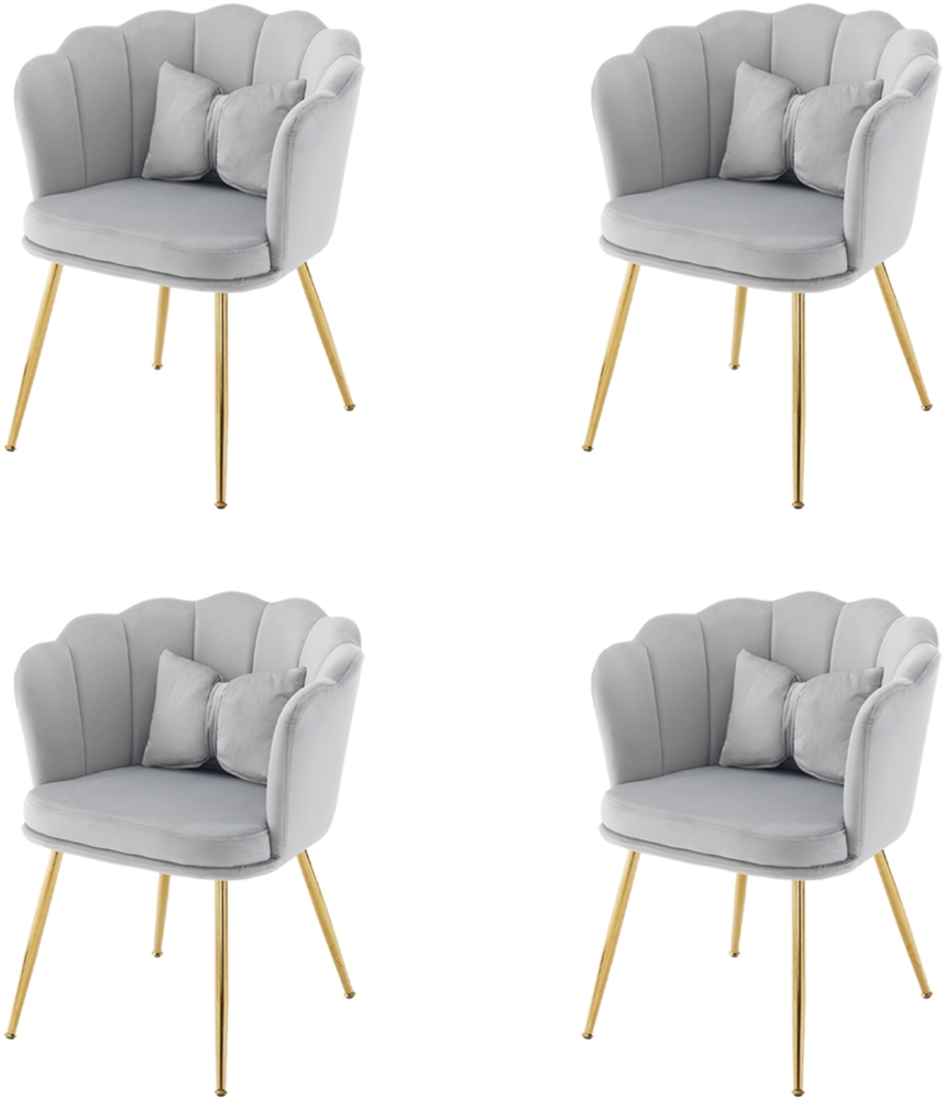Merax Samt-Wohnzimmerstühlen(4 St), 4er Set, Badezimmerstühlen, gepolsterten Stühlen, vergoldeten Metallbeinen und Schmetterlingskissen, Grau Bild 1