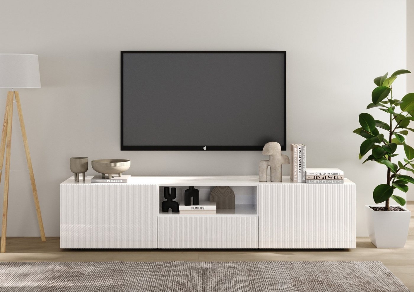 INOSIGN Lowboard Rio Breite 181 cm, TV-Board 2 Türen u. 1 Schubkasten, TV-Schrank, geriffelte MDF-Fronten, modern u. elegant, Kabelführung, viel Stauraum Bild 1