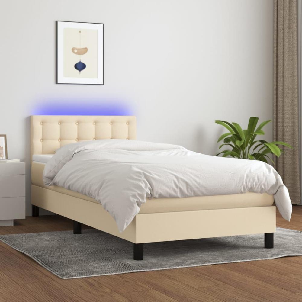 Boxspringbett mit Matratze & LED Stoff Creme 80 x 200 cm, Härtegrad: H2 [3133434] Bild 1