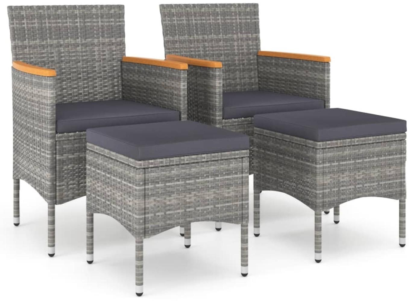vidaXL 4-tlg. Gartenstuhl und Hocker Set Poly Rattan Grau 310615 Bild 1