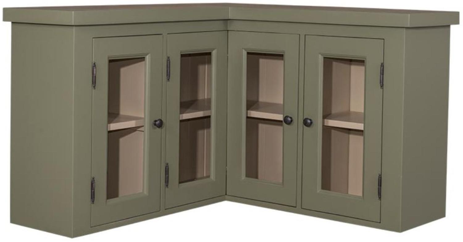 Casa Padrino Landhausstil Küchen Eckoberschrank Grün / Beige 98 x 98 x H. 65 cm - Landhausstil Hängeschrank mit 3 Glastüren Bild 1