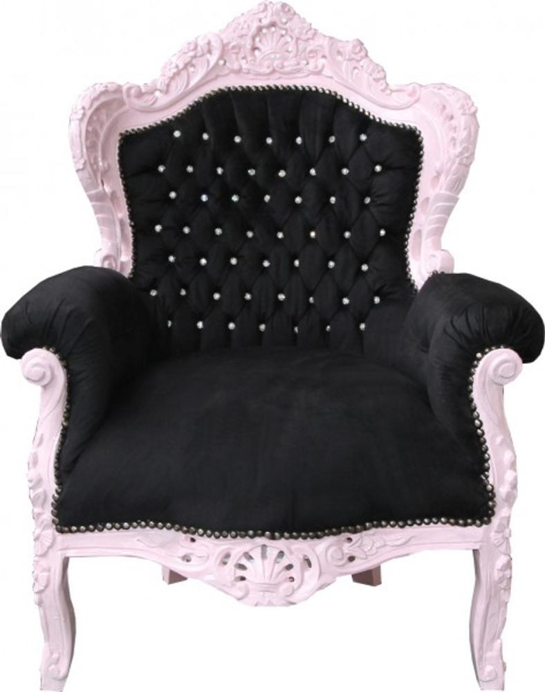 Casa Padrino Barock Sessel King Schwarz / Rosa mit Glitzersteinen - Barock Wohnzimmermöbel Bild 1