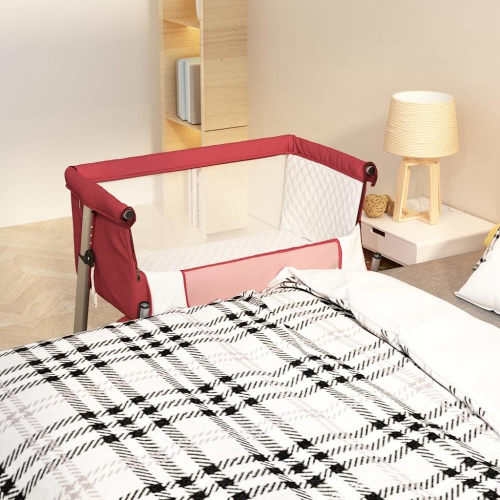 vidaXL Babybett mit Matratze Rot Leinenstoff 10299 Bild 1