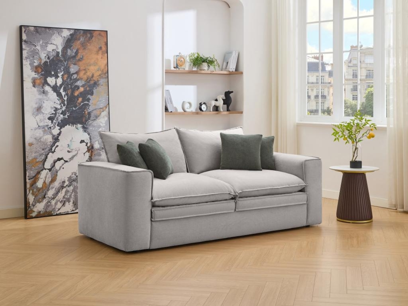 Vente-unique - Sofa 3-Sitzer - Stoff - Hellgrau - PORALO Bild 1