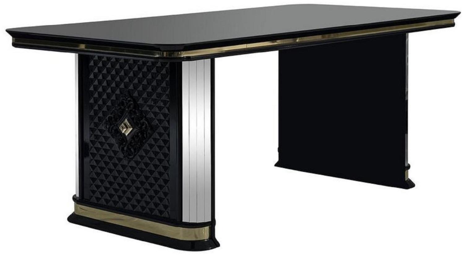 Casa Padrino Luxus Art Deco Esstisch Schwarz / Gold - Handgefertigter Massivholz Küchentisch mit Spiegelglas - Art Deco Esszimmer Möbel Bild 1