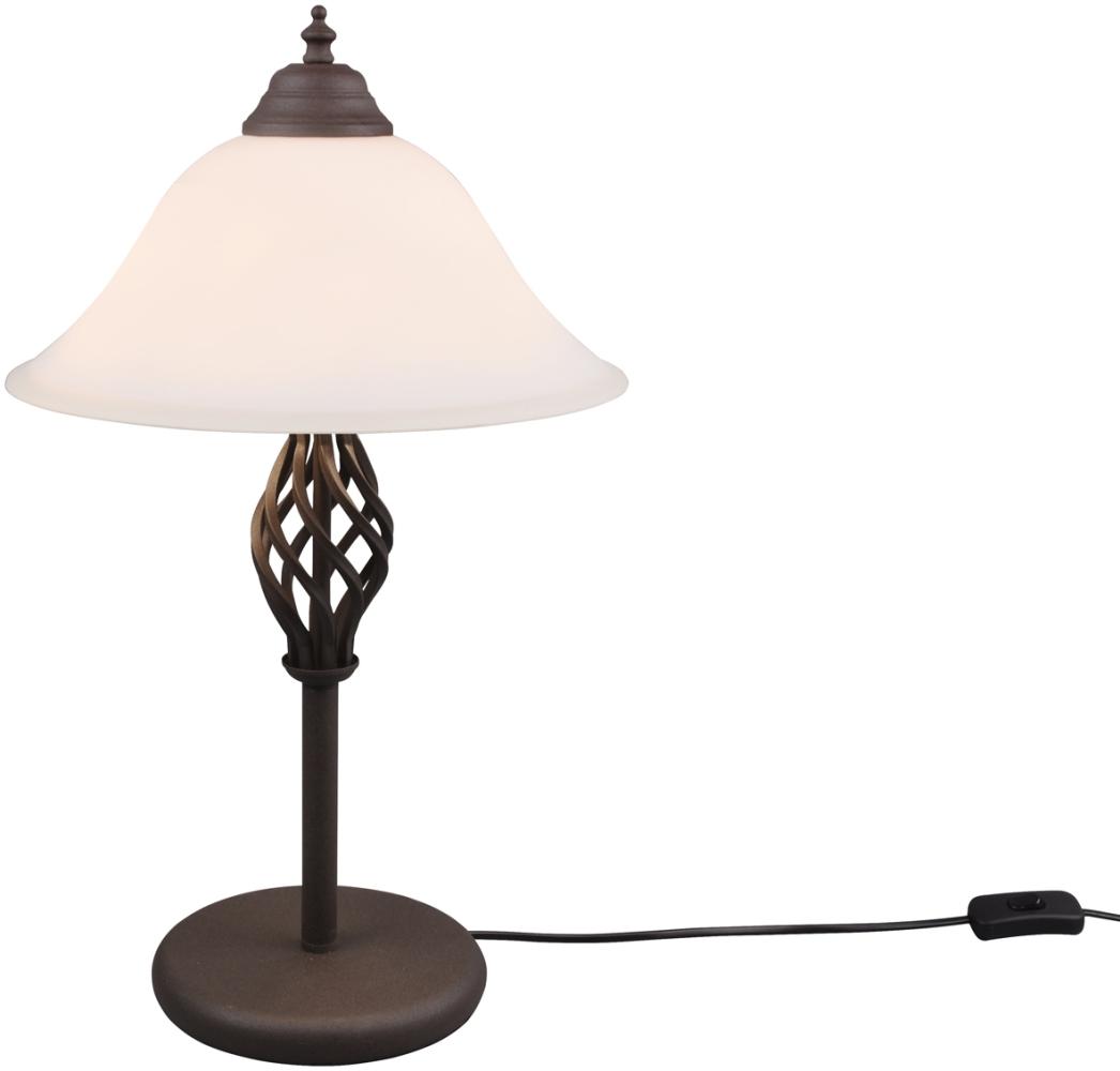 TRIO Leuchten LED Nachttischlampe, Dimmfunktion, LED wechselbar, Warmweiß, große Landhaus-stil in Rostoptik mit Glas Lampenschirm Höhe 50cm Bild 1