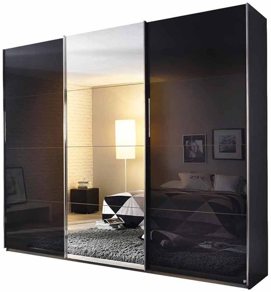 Schwebetürenschrank Kiel-C / Kulmbach-C, Holzwerkstoff, Grau, Schwarz, Verspiegelt, 271 x 229 x 62 cm Bild 1