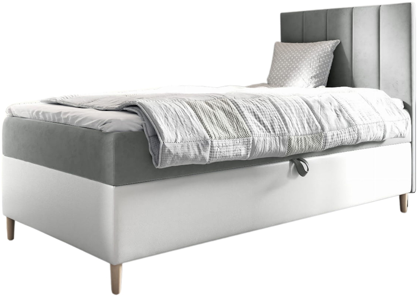 MEBLINI Kinderbett mit Bettkasten MAYA 1 90x200 Rechts – H3/Grau Samt Gepolstert Einzelbett mit Matratze - Polsterbett mit Stauraum - Bett mit Kopfteil – Stauraumbett Bild 1