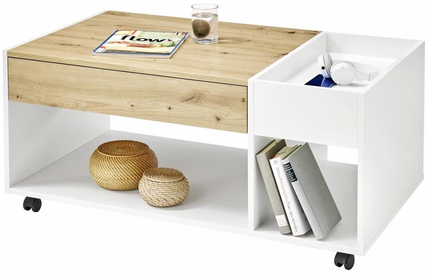 Couchtisch EMIL weiß Artisan Eiche mit Push-to-open 110x60 Bild 1