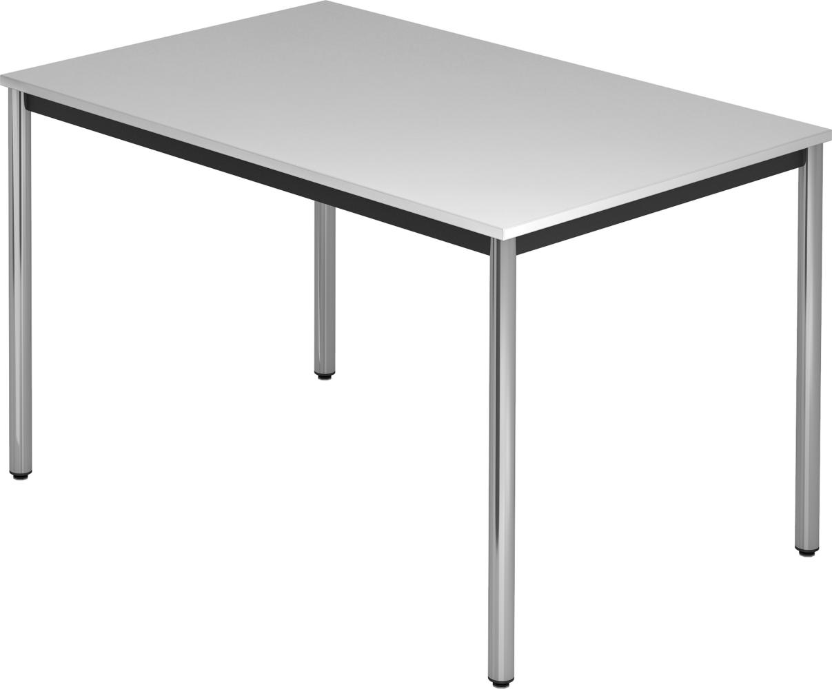 bümö Multifunktionstisch grau, Tisch 120 x 80 cm, Tischfuß verchromt - einfacher Tisch klein, Besprechungstisch System D-Serie, Konferenztisch, Meetingtisch, Mehrzwecktisch, Pausentisch, DR12-5-C Bild 1