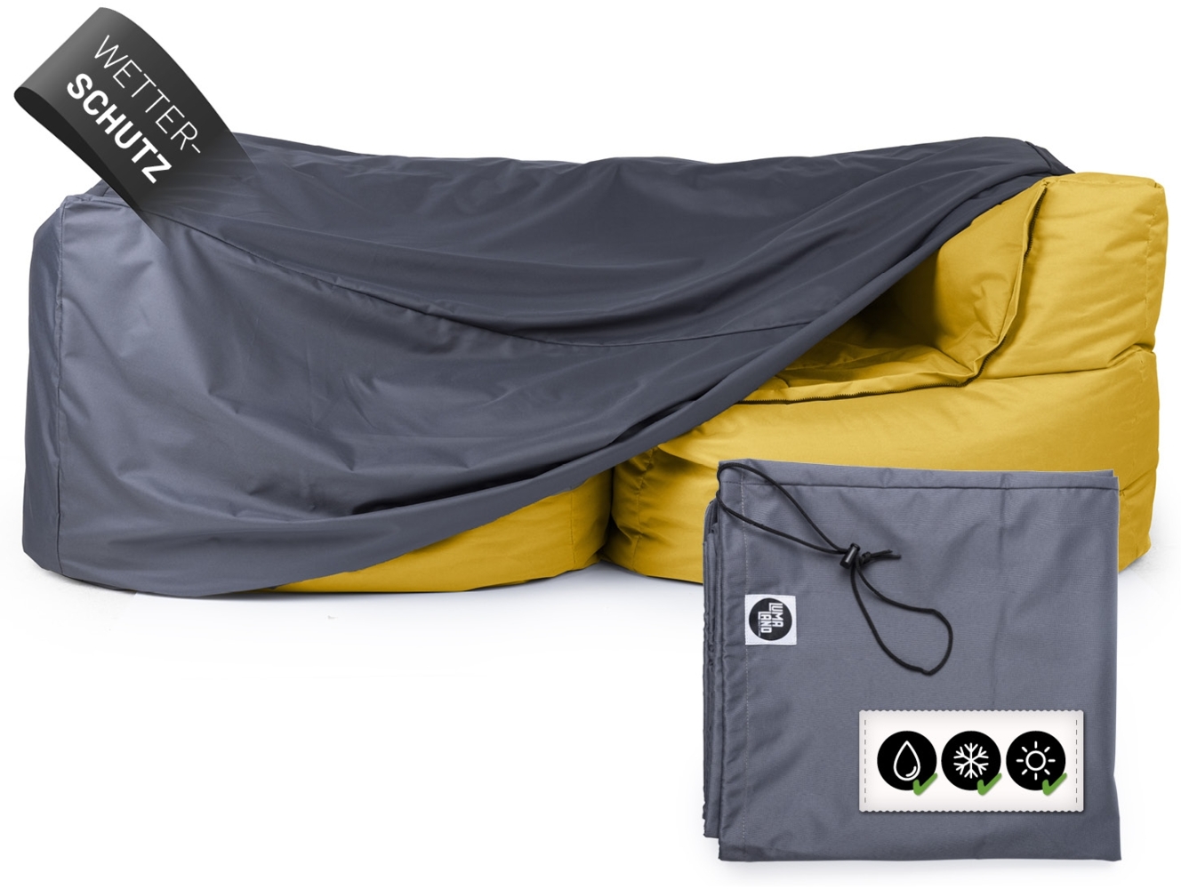 Lumaland Wetterschutzhaube für Sitzsack-Sofa Modular 165 x 85 x 75 cm grau 2x Eckteil Bild 1