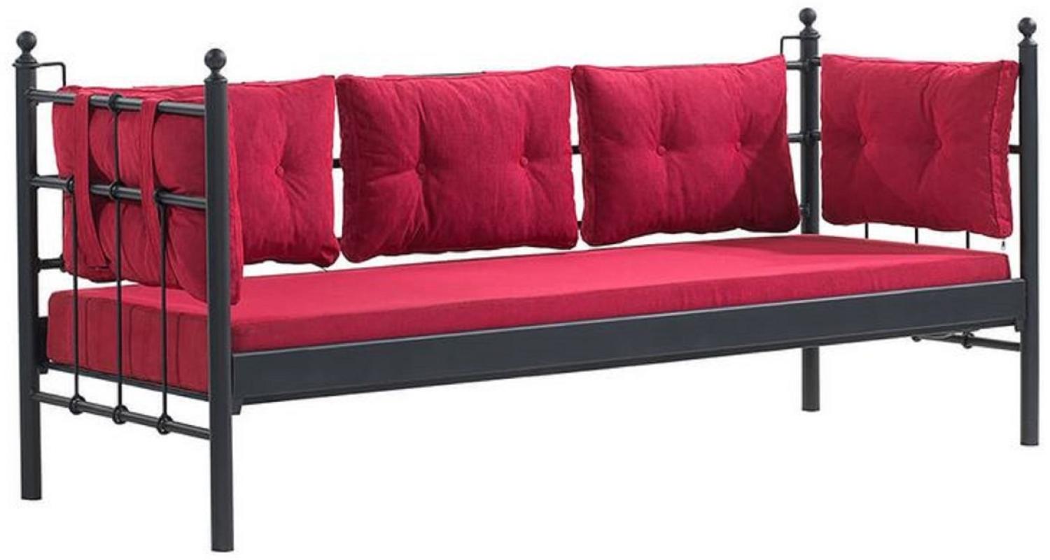 Casa Padrino Jugendstil Gartensofa Schwarz / Bordeauxrot 200 x 70 x H. 92 cm - Garten Sofa - Terrassen Sofa - Garten & Terrassen Möbel Bild 1