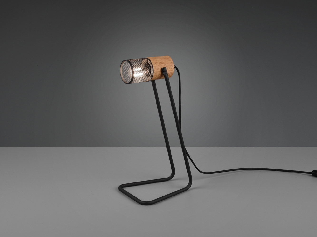 Industrial LED Tischlampe Metallgeflecht Metallschirm und Holzsockel, Höhe 40cm Bild 1