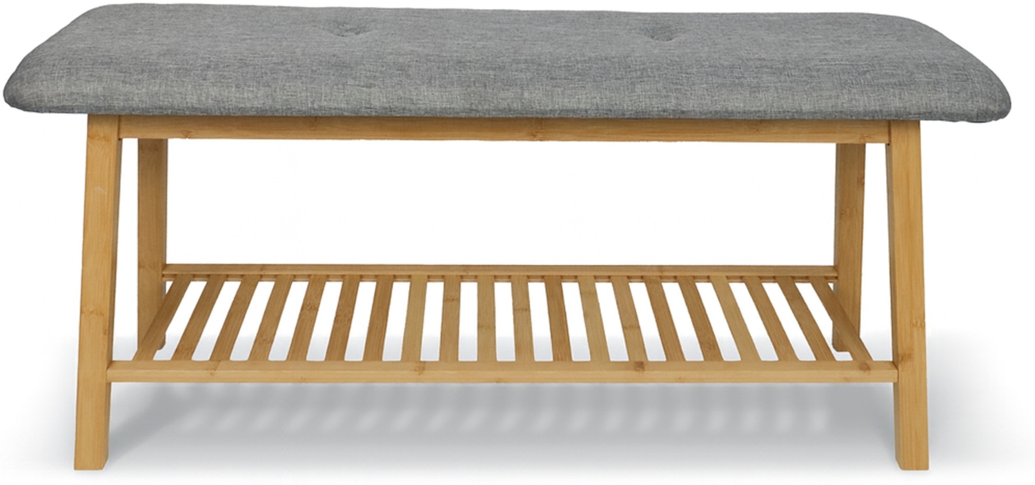 Bambus Schuhbank 100x30x44cm - Schuhregal für 6 bis 8 Schuhe - Stabile Sitzbank mit Polster für Garderobe oder Flur - Schuhablage Bild 1
