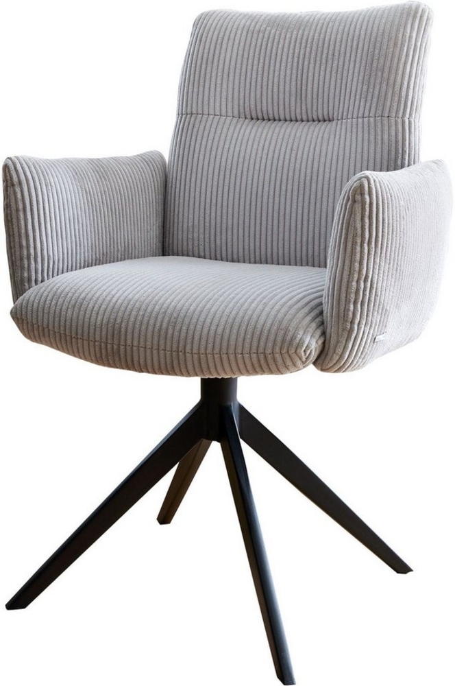 Drehstuhl Jova-Flex mit Armlehnen Cord Silbergrau Kreuzgestell breit Schwarz 360° drehbar Taschenfederkern Bild 1