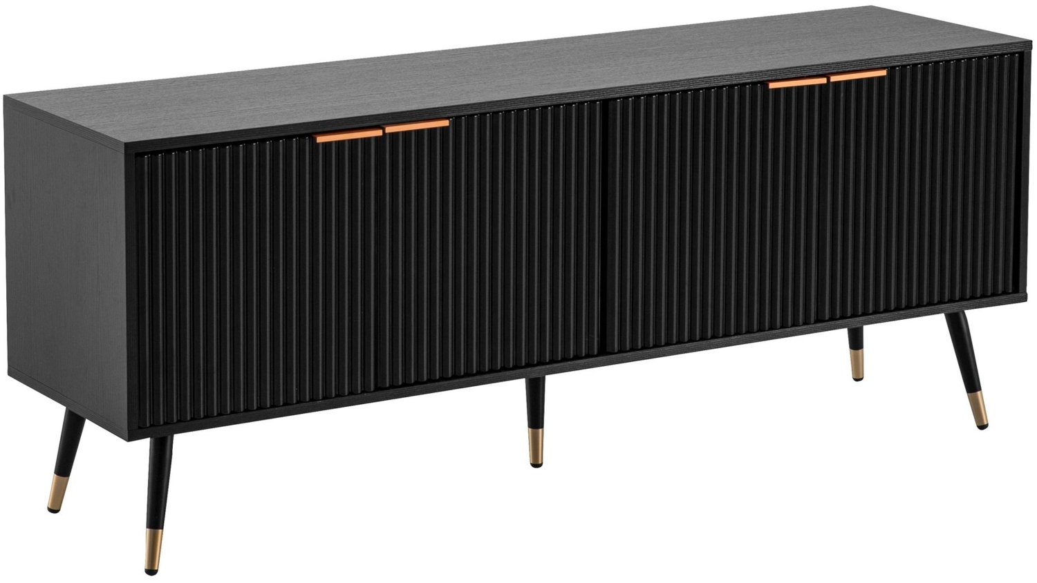 Lowboard Schwarz mit Eiche-Dekor 150 x 60 x 39 cm TV-Kommode Modern, Design TV-Schrank Hoch, Fernsehtisch Fernsehschrank mit Türen, Fernsehkommode Wohnzimmer Bild 1